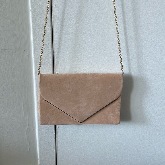 Faux Suede Clutch Bag in Nude/Light Pink - Picture 1 of 6